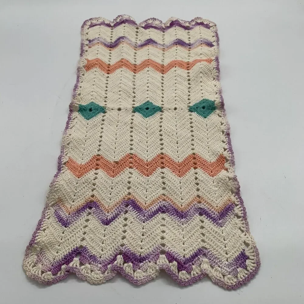Vintage Linen Dresser Scarf Table Runner Embroidered Pastels 21”x10”